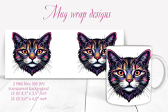 Watercolor Cat face mug wrap Sublimation design 15 oz 11oz Product Image 1