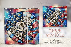 USA Patriotic tumbler wrap 20oz |Fourth of July rose flowers Product Image 1