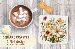 Flowers pattern square coasters | Coaster square sublimation Product Image 1