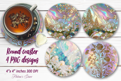 Gold Flowers bouquet sublimation round coasters design png Product Image 1