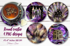 Purple Halloween castle coaster sublimation designs png Product Image 1