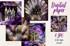 Purple Halloween digital paper|Castle Scrap booking graphics Product Image 1