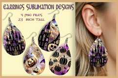 Purple Halloween house earrings|Teardrop earring sublimation Product Image 1