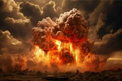 Apocalyptic nuclear explosion over city ruins Product Image 1