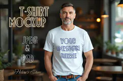 Man white t-shirt mockup JPG and PSD | Man in cafe mock ups Product Image 1