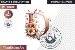 Floral Alphabet wedding Clipart Rose Gold flower letter Product Image 1