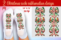 Green Happy Holidays Socks png| Sublimation Designs For Sock Product Image 1