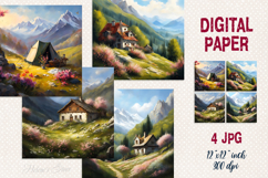 Spring mountains digital paper |Camping design scrap booking Product Image 1