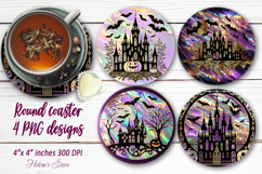 Purple Halloween castle coaster sublimation designs png Product Image 1