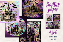 Purple Halloween digital paper|Castle Scrap booking graphics Product Image 1
