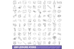 100 leisure icons set, outline style Product Image 1