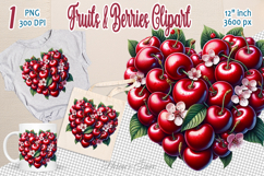 Ripe juicy cherry berries heart clipart | Summer sweet food Product Image 1
