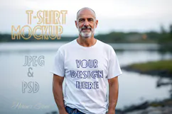 Adventure mountains man white t-shirt mockup JPG and PSD Product Image 1
