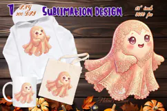 Cute Halloween clipart | Kawaii ghost sublimation design PNG Product Image 3