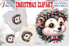 Christmas hedgehog clipart sublimation PNG|Funny animal face Product Image 1