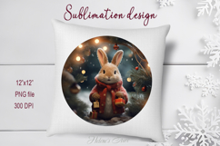 Cute Christmas bunny round cute sublimation design png Product Image 1