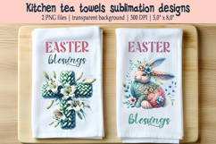 Easter cross with flowers lily kitchen tea towel sublimation Product Image 1