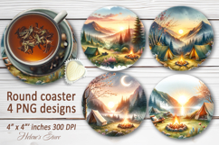 Mountains sublimation round coasters |Camping coaster design Product Image 1