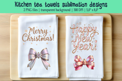 Christmas Coquette bows sublimation kitchen tea towel png Product Image 1