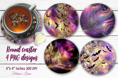 Purple Halloween spider bat coaster sublimation designs png Product Image 1
