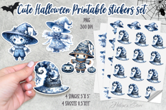 Blue Halloween Scarecrow Stickers Printable | Spooky hat png Product Image 1