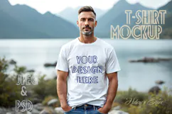 Adventure mountains man white t-shirt mockup JPG and PSD Product Image 1