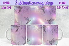 Lilac pastel hummingbirds mug wrap 15 oz sublimation design Product Image 1