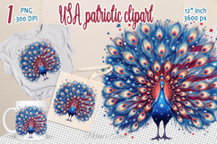 Cute peacock bird American flag colors clipart|USA Patriotic Product Image 1