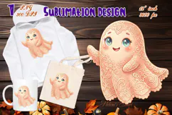 Cute Halloween clipart | Kawaii ghost sublimation design PNG Product Image 1