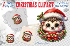 Christmas hedgehog clipart sublimation PNG|Funny animal face Product Image 1