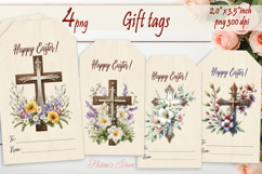 Easter cross Gift Tags|Happy Easter labels| Floral label png Product Image 1