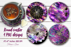Purple Halloween spider web coaster sublimation designs png Product Image 1