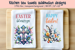 Easter cross with flowers lily kitchen tea towel sublimation Product Image 1