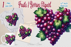 Ripe juicy grape berries heart clipart | Summer sweet food Product Image 1