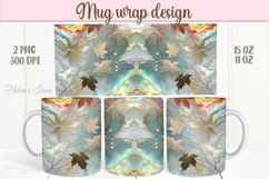 Gold maple leaves fall pattern rainbow mug wrap design png Product Image 1