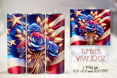 USA Patriotic tumbler wrap 20oz |Fourth of July rose flowers Product Image 1