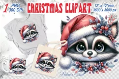 Christmas raccoon clipart sublimation PNG|Funny animal face Product Image 1