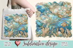 Blue ocean gold and pearl sublimation designs png | Sea life Product Image 1
