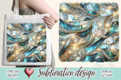Aquamarine ocean gold and pearl sublimation design png Product Image 1