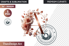 Floral Alphabet wedding Clipart Rose Gold flower letter Product Image 1