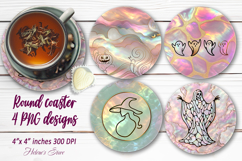 Pink Halloween witch round coaster sublimation designs png Product Image 1