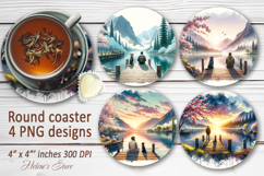 Mountains sublimation round coasters |Camping coaster design Product Image 1