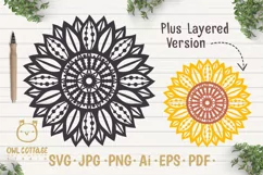 Sunflower Zentangle svg, Sunflower svg, Sunflower Monogram Product Image 1