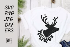 Deer SVG, Christmas Deer Head Silhouette PNG, JPG, DXF Product Image 1