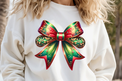 Christmas coquette bows design|Red Green bow T-shirt clipart Product Image 1