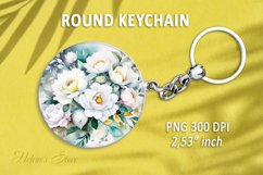 Floral round keychain sublimation| White Roses Car coaster Product Image 1