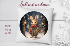 Cute Christmas bunny round cute sublimation design png Product Image 1