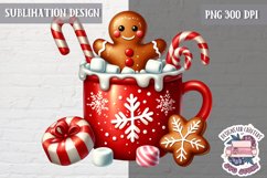 Gingerbread mans cute Christmas Sublimation PNG Coffee Cocoa Product Image 1