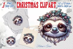 Christmas sloth clipart sublimation PNG|Funny animal face Product Image 1