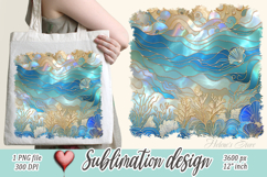 Blue ocean gold and pearl sublimation designs png | Sea life Product Image 1